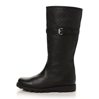 Gucci Calfskin Shearling Microguccissima Knee High Riding Boots 39 Brown 1 of 11
