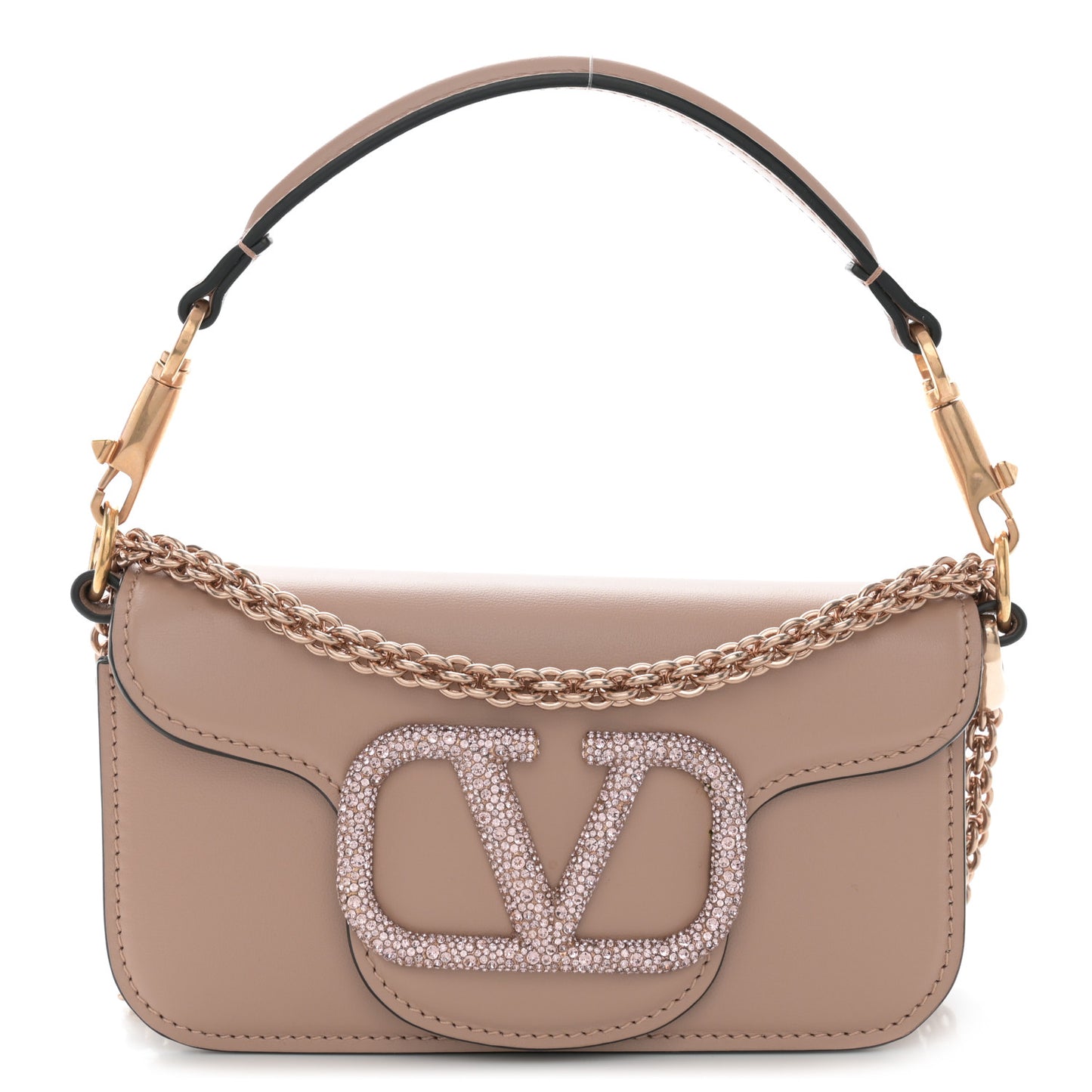 Calfskin Crystal Vlogo Small Loco Shoulder Bag Rose Cannelle
