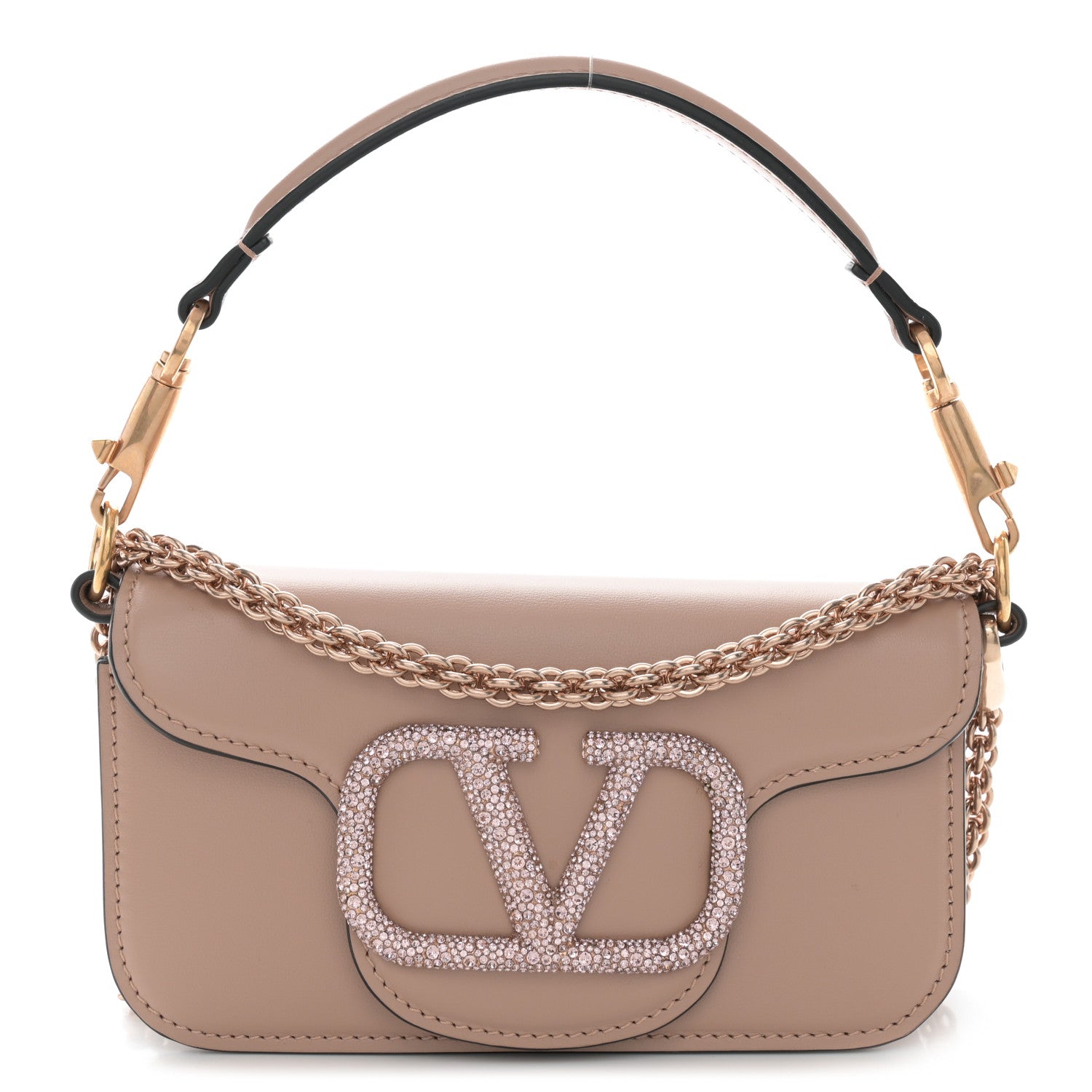 Valentino Garavani Calfskin Crystal Vlogo Small Loco Shoulder Bag Rose Cannelle 1 of 10