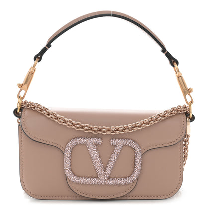 Valentino Garavani Calfskin Crystal Vlogo Small Loco Shoulder Bag Rose Cannelle 1 of 10