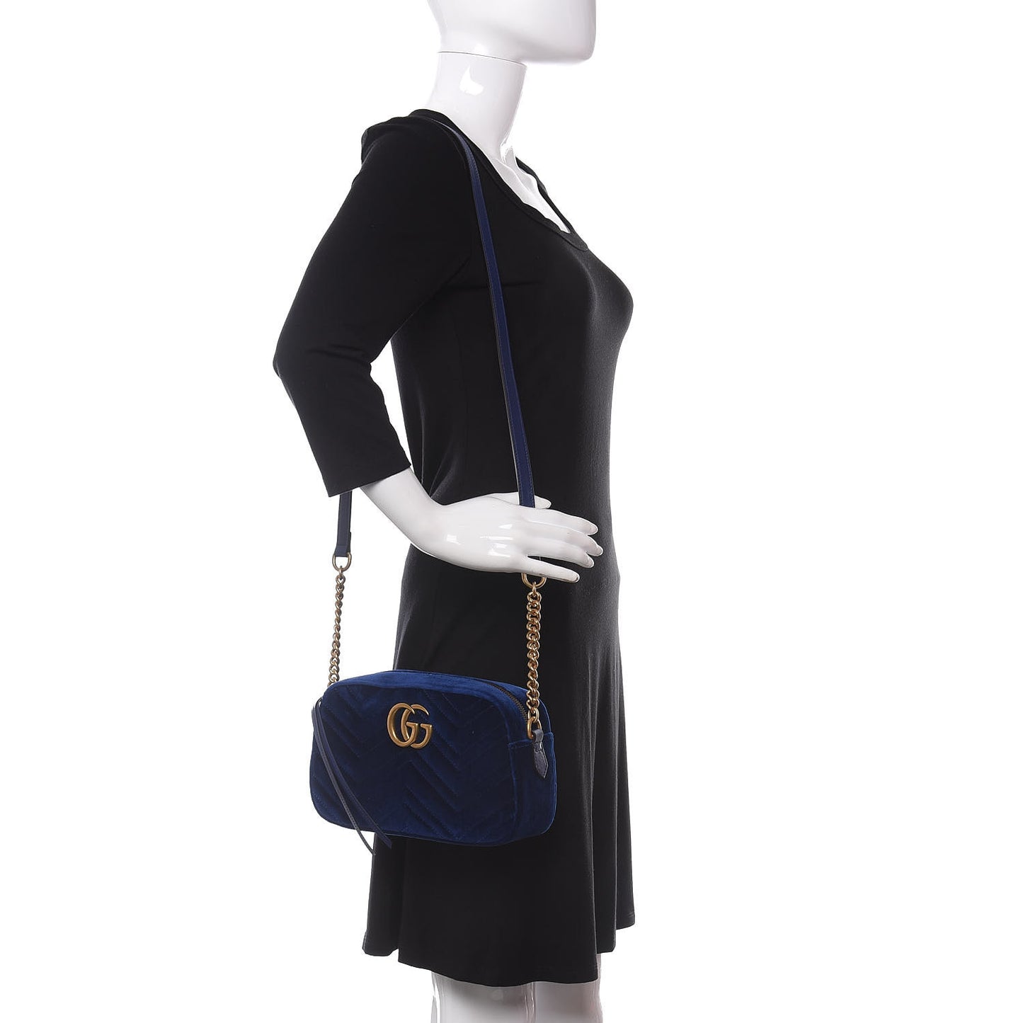 Velvet Matelasse Small GG Marmont Chain Shoulder Bag Cobalt
