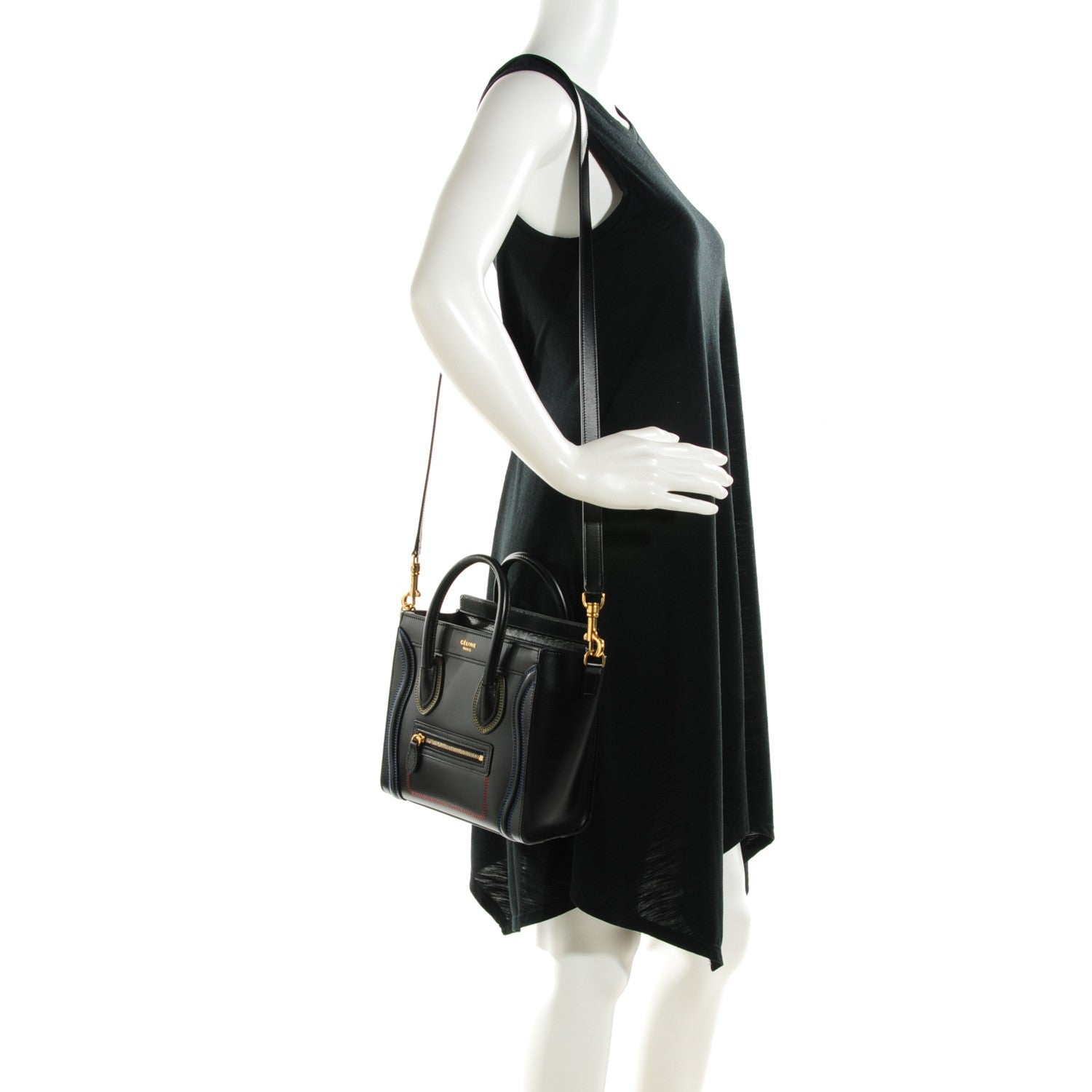 Celine Smooth Calfskin Multicolor Double Stitching Nano Luggage Black 2 of 7