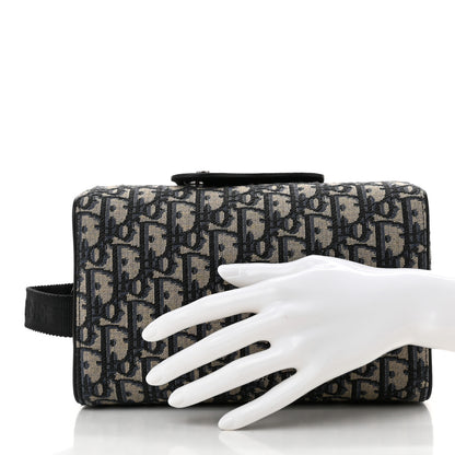 Christian Dior Oblique Jacquard Grained Calfskin Lingot Toiletry Case Blue Black 2 of 10