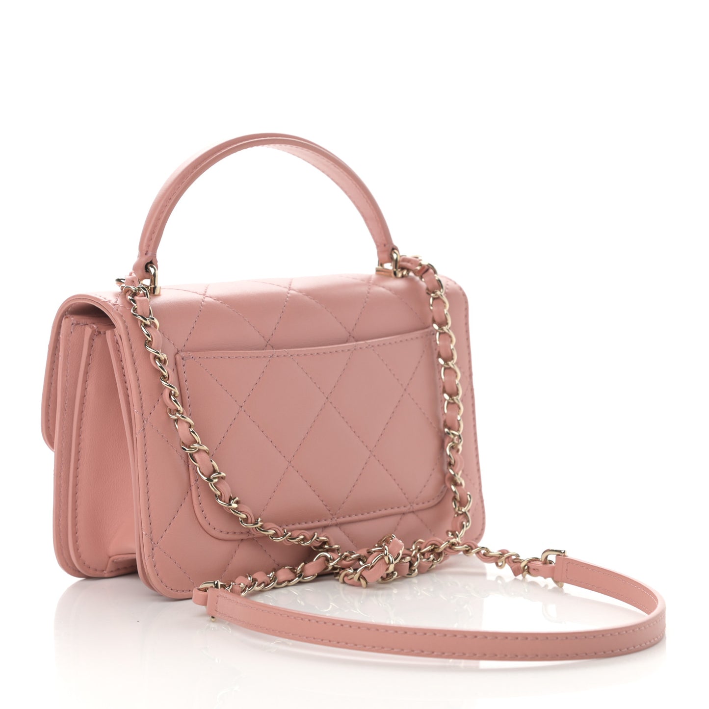 Calfskin Quilted Small Top Handle Flap Pink