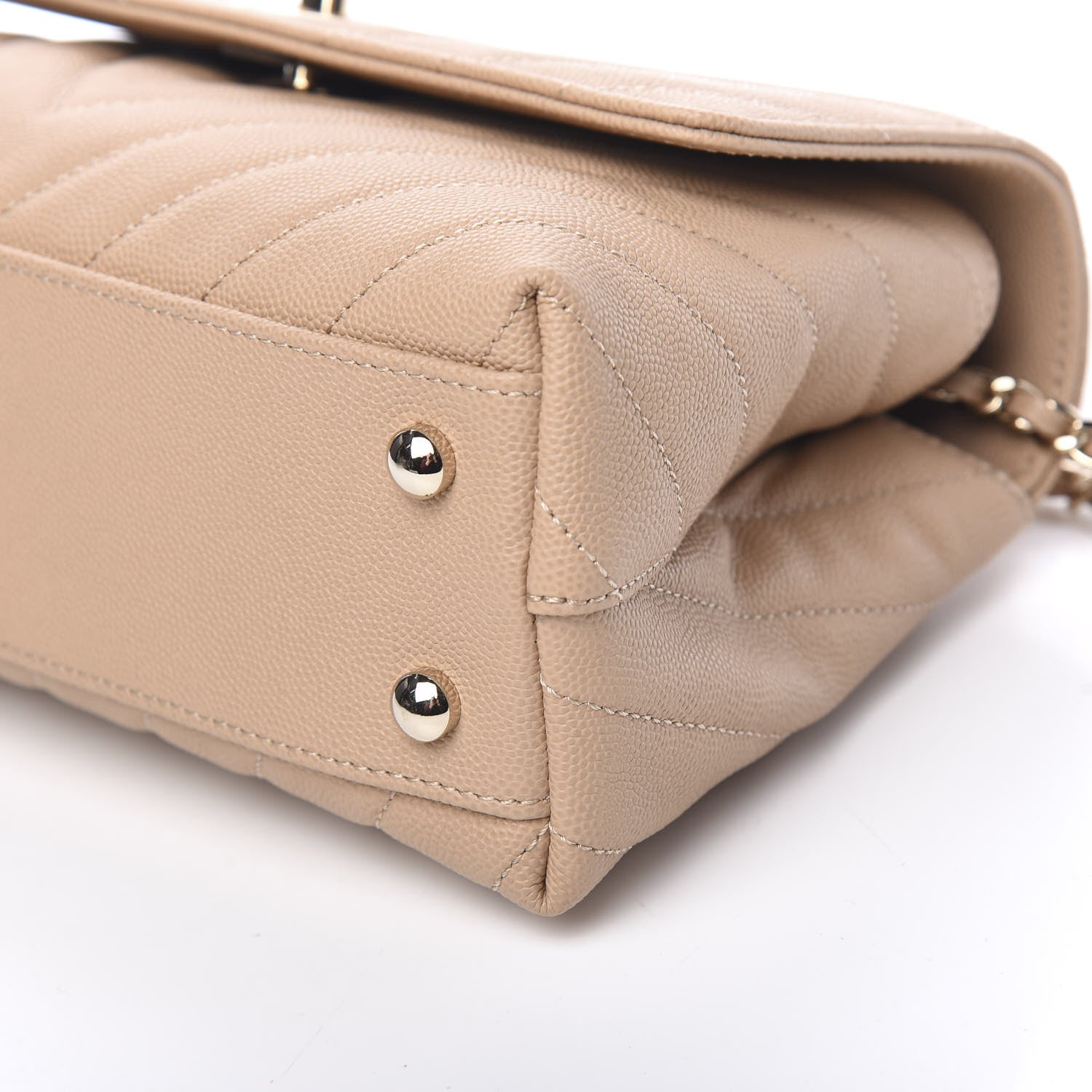 Chanel Caviar Chevron Quilted Mini Coco Handle Flap Beige 8 of 11