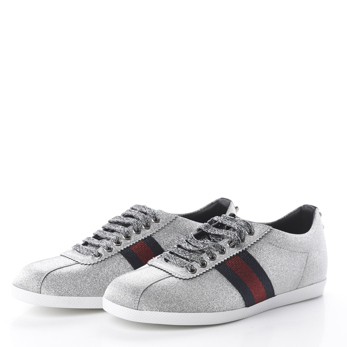 Glitter Fabric Studded Web Sneakers 39 Silver
