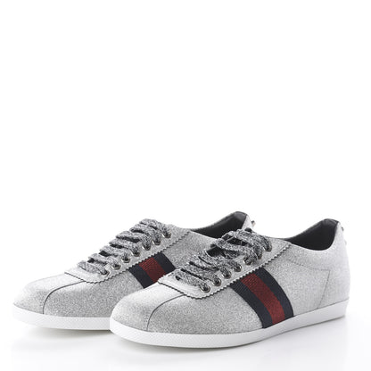Gucci Glitter Fabric Studded Web Sneakers 39 Silver 2 of 7