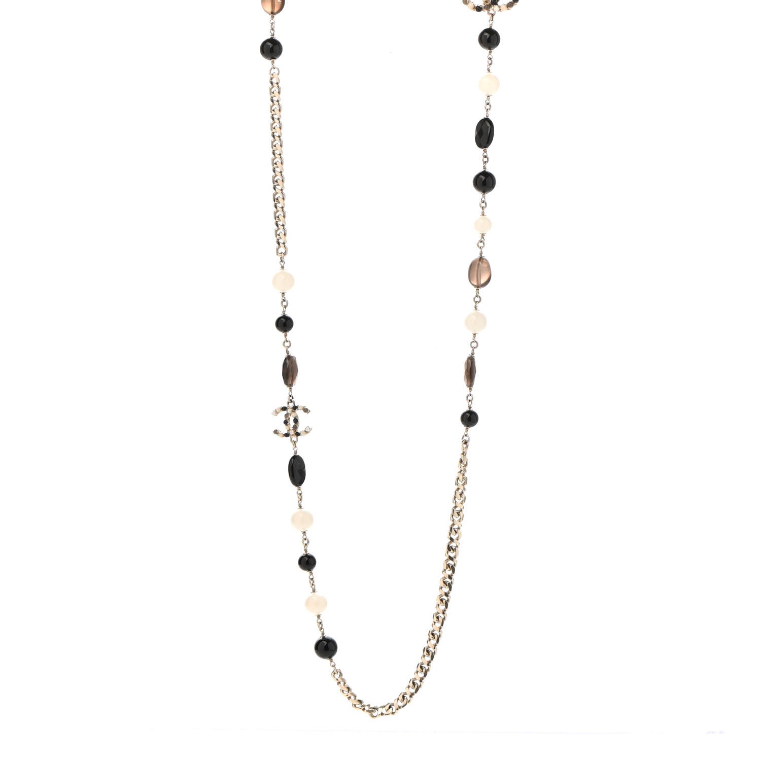 Chanel Pearl Crystal Bead CC Long Necklace Black Brown White 1 of 6