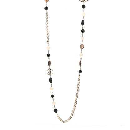 Chanel Pearl Crystal Bead CC Long Necklace Black Brown White 1 of 6