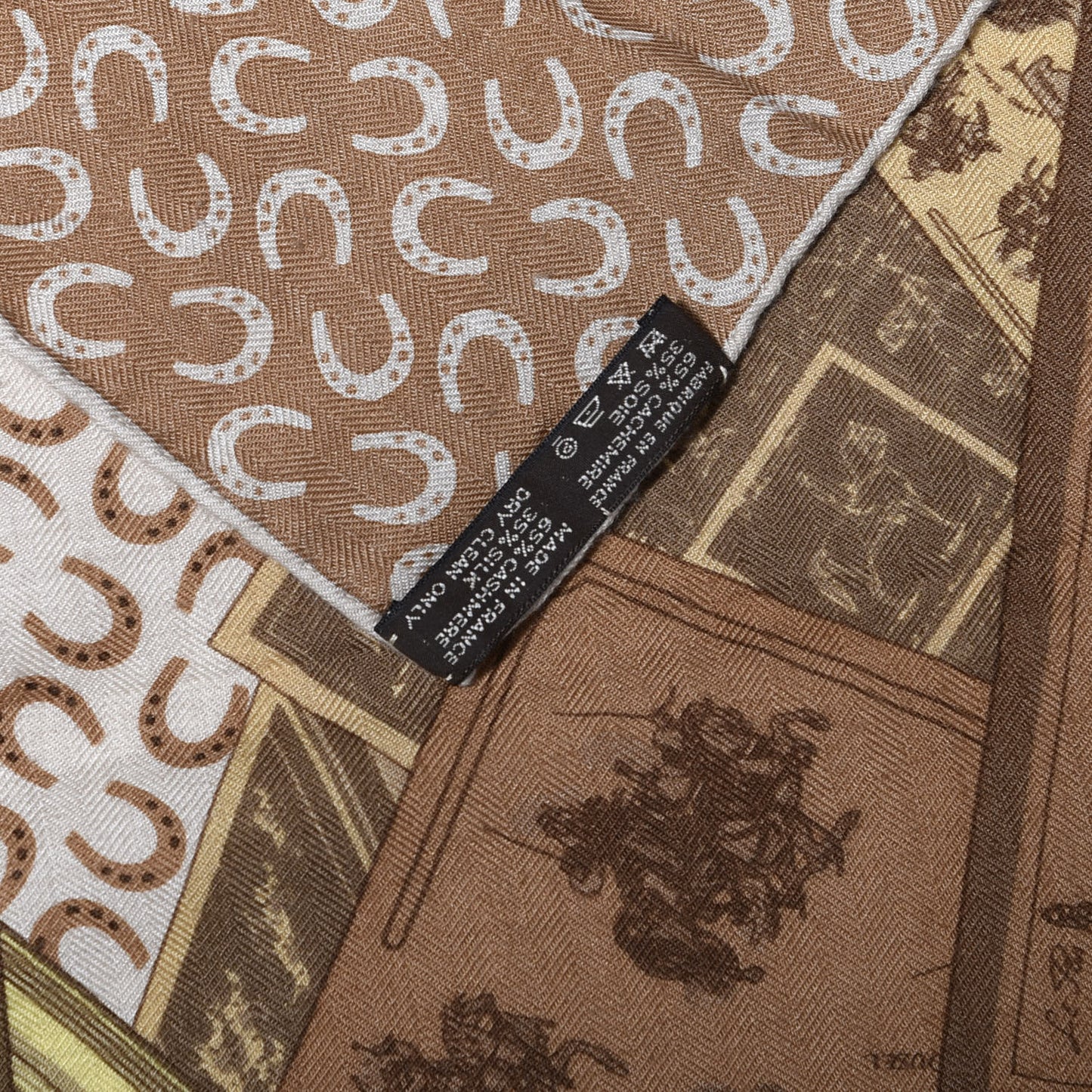 Cashmere Silk A Cheval Sur Mon Carre Shawl 140 Beige Naturel Noisette