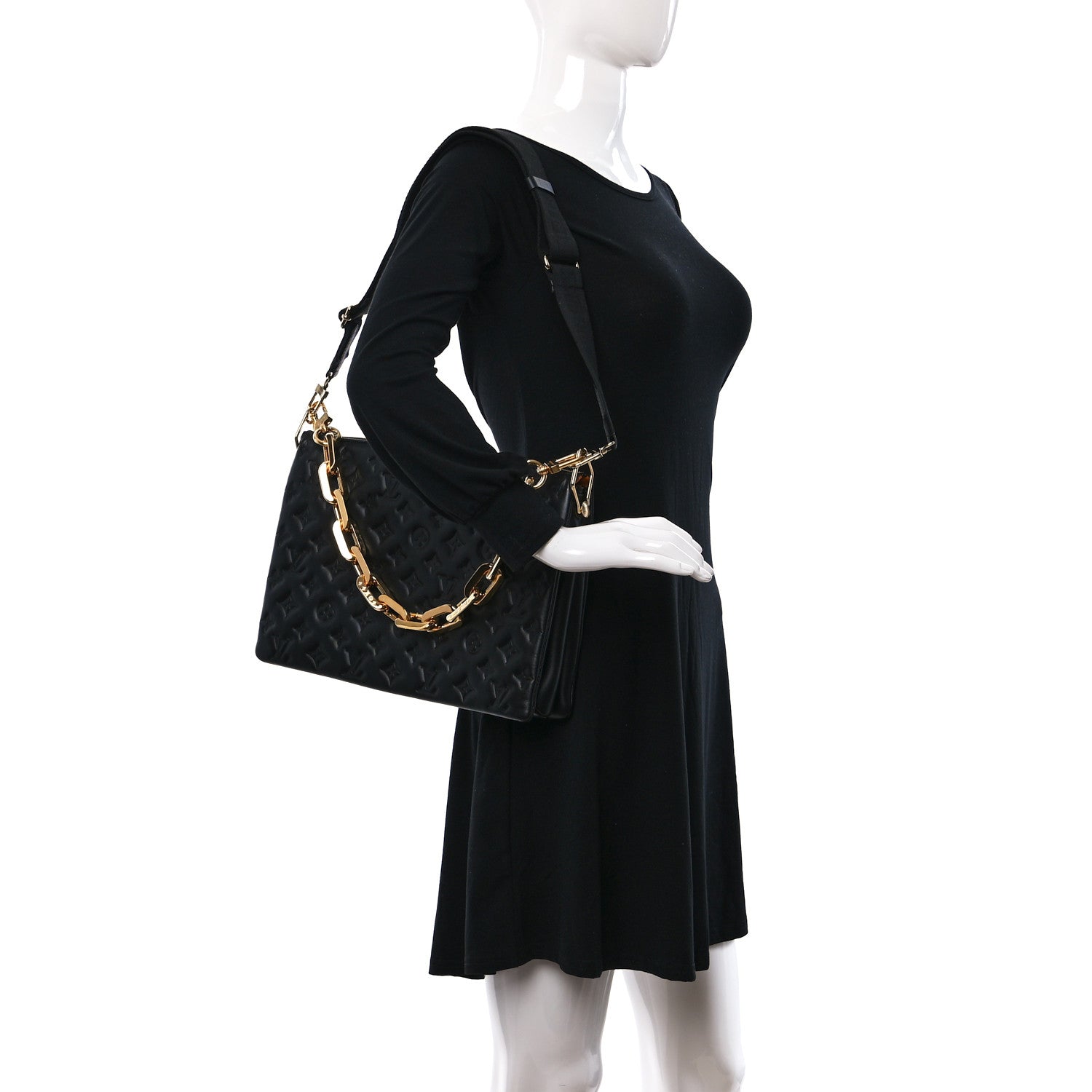Louis Vuitton Lambskin Embossed Monogram Coussin MM Black 2 of 11
