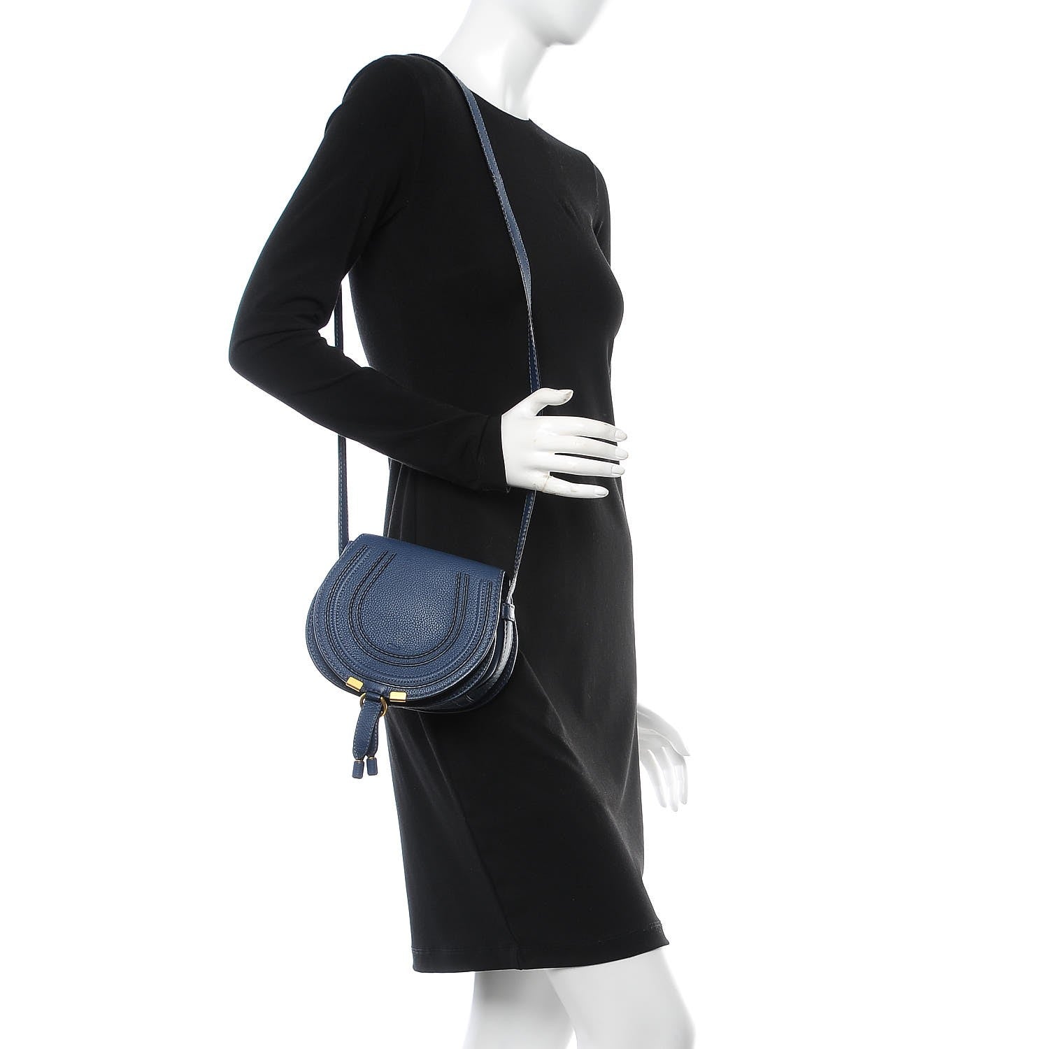 Chloe Calfskin Mini Marcie Round Crossbody Bag Navy 2 of 7