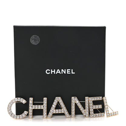 Chanel Crystal Cha-Nel Logo Brooch Set Gold 4 of 4