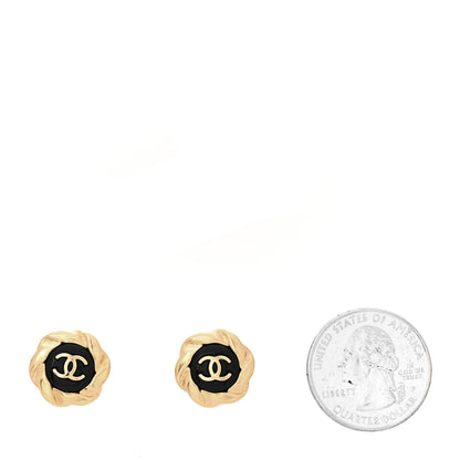 Chanel Resin CC Round Earrings Gold Black 2 of 5