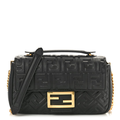 Fendi Nappa Small FF Embossed Mid Chain Baguette Black 1 of 9