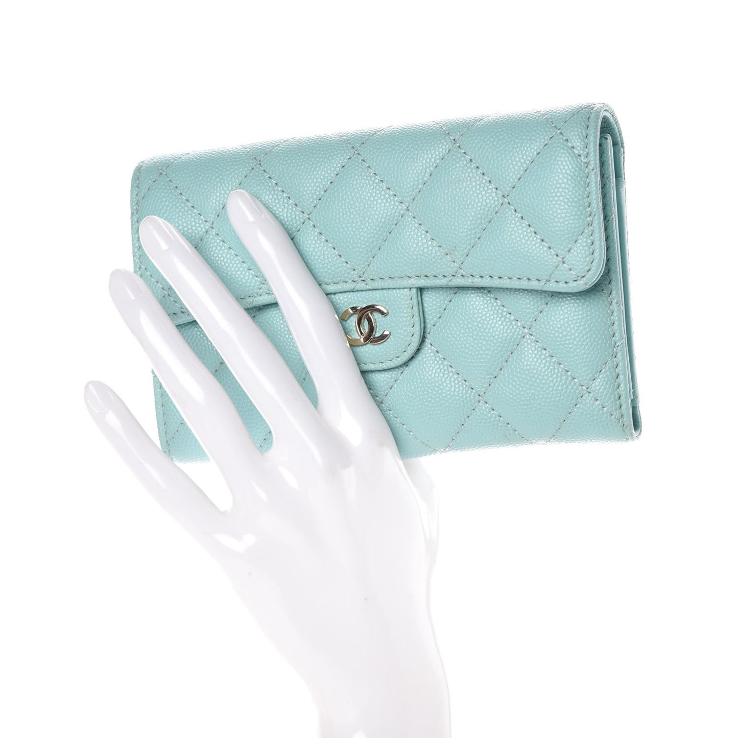 Caviar Quilted Medium Flap Wallet Light Blue