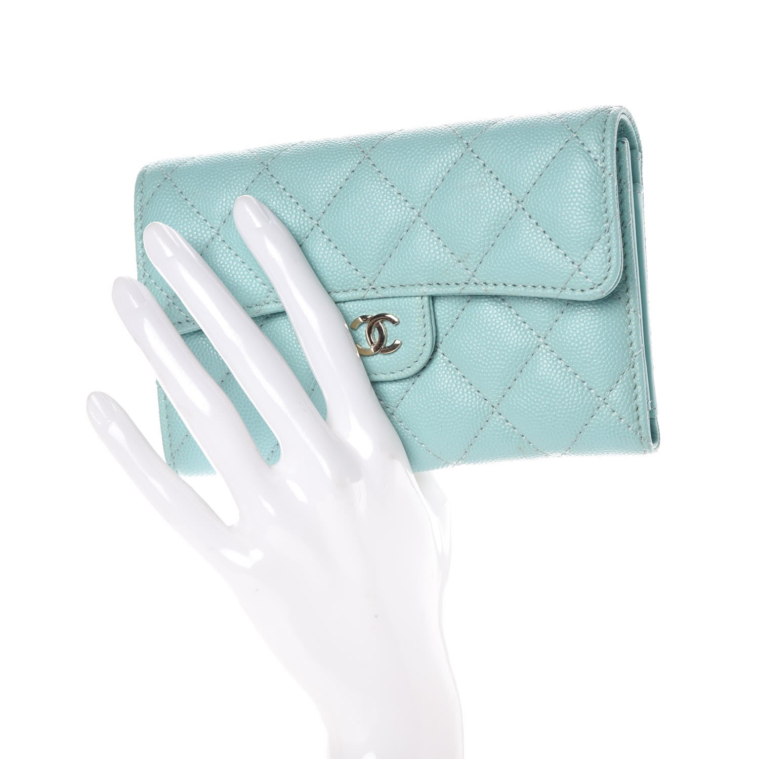 Chanel Caviar Quilted Medium Flap Wallet Light Blue 2 of 9