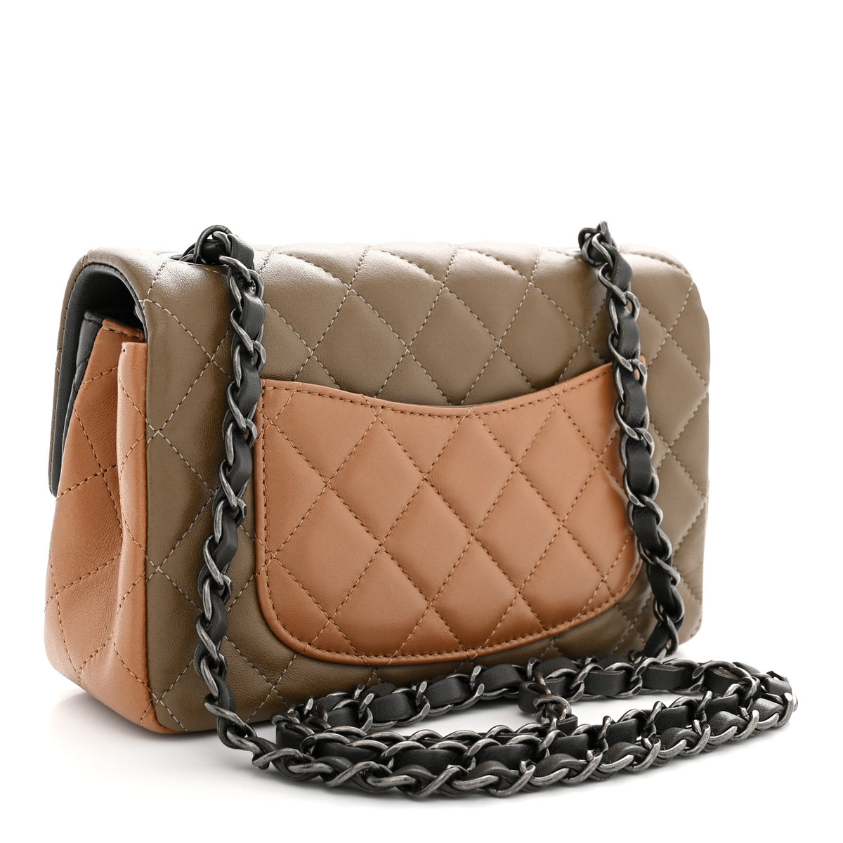 Lambskin Quilted Tri-Color Mini Rectangular Flap Brown Grey