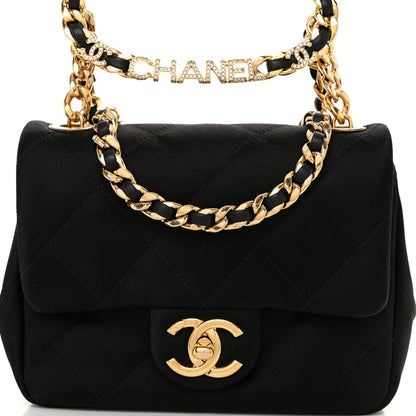 Chanel Satin Quilted Mini Logo Flap With Handle Black 8 of 10