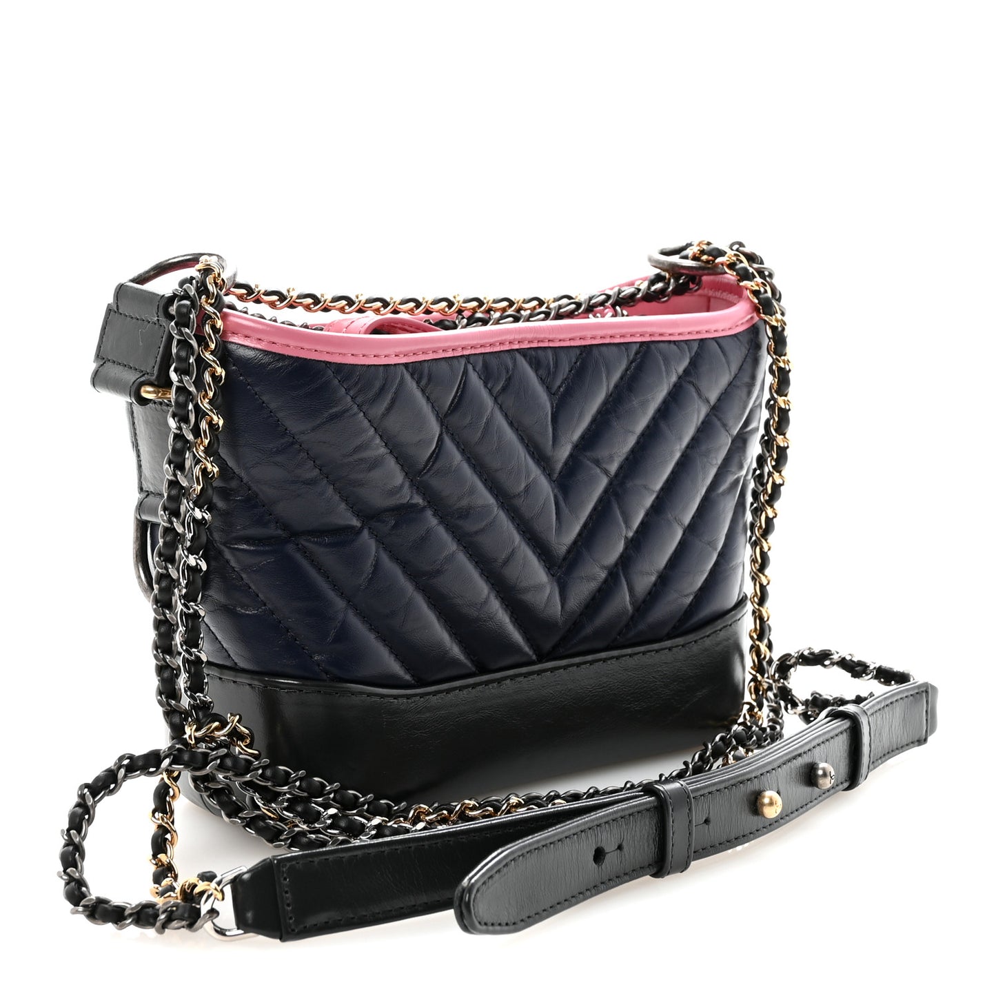 Aged Calfskin Chevron Quilted Small Gabrielle Hobo Dark Pink Navy
