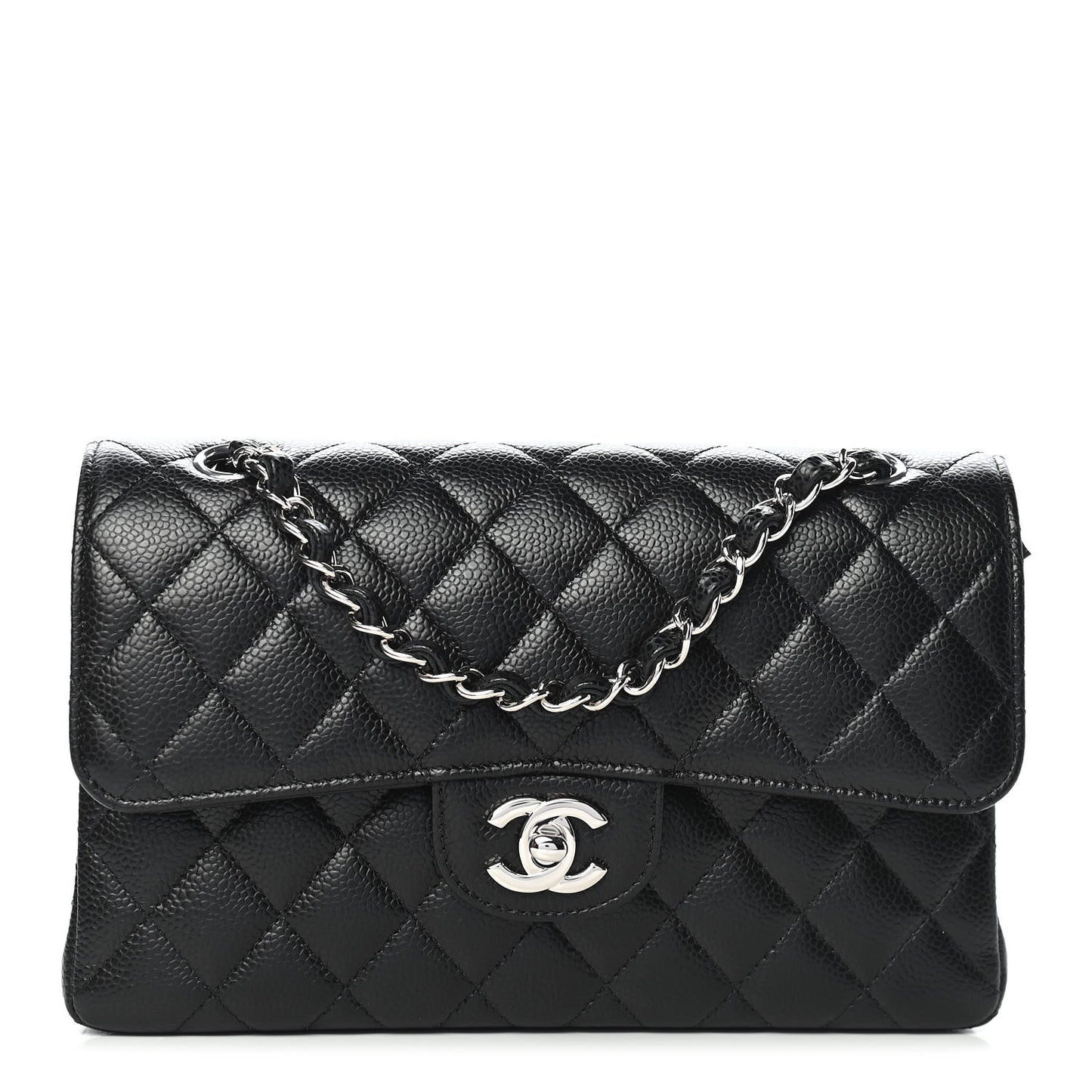 Caviar Quilted Small Double Flap Black