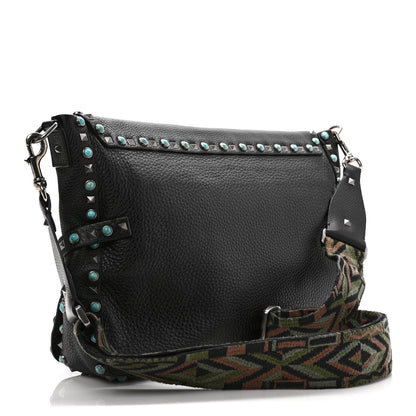 Valentino Garavani Pebbled Calfskin Rockstud Rolling Flap Messenger Bag Black 2 of 9