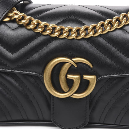 Gucci Calfskin Matelasse Mini GG Marmont Shoulder Bag Black 8 of 10