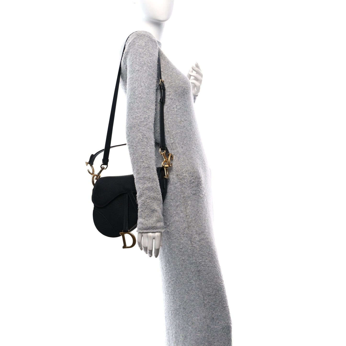 Grained Calfskin Saddle Bag With Strap Black