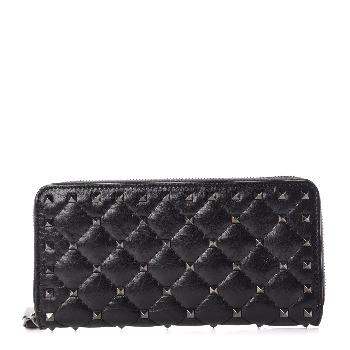 Craquele Nappa Rockstud Spike Zip Around Wallet Black