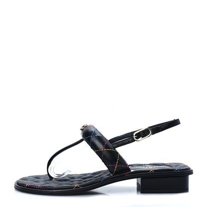 Chanel Lambskin Crystal Rainbow Stitched CC Thong Sandals 35.5 Black 1 of 7