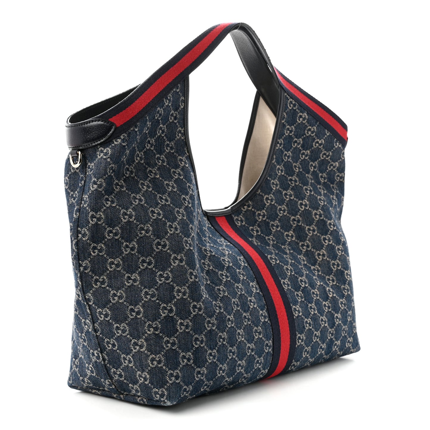 Denim GG Monogram Web Large Giglio Tote Blue