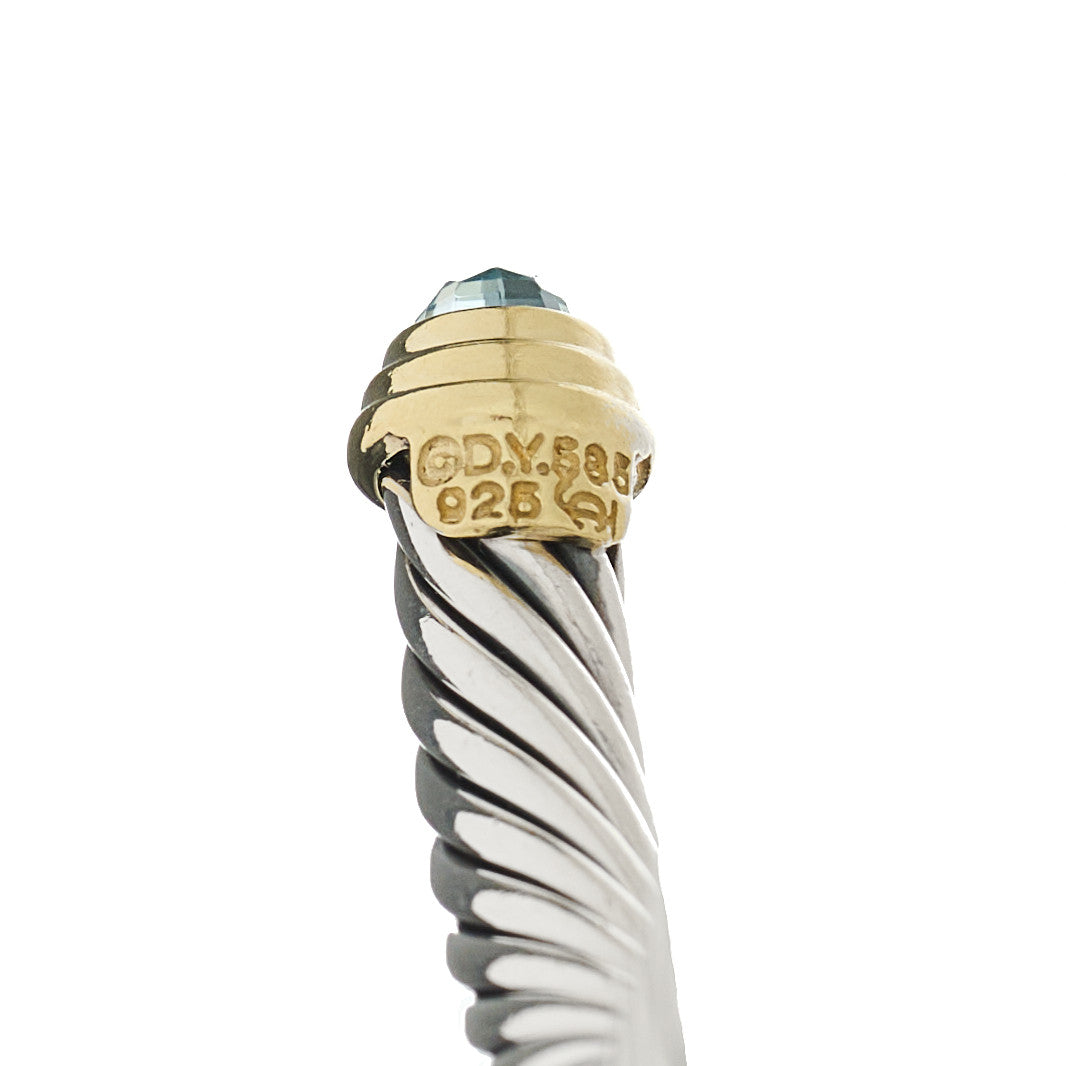 Sterling Silver 14K Yellow Gold Blue Topaz 4mm Cable Classics Bracelet
