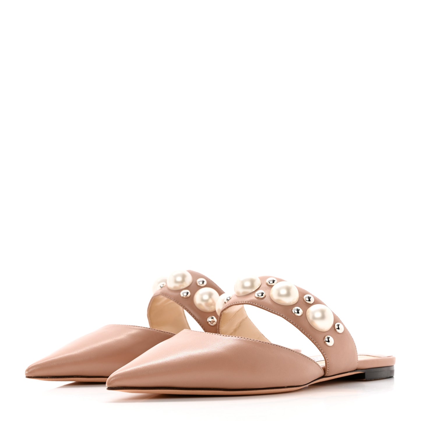 Nappa Pearly Stud Embellished Basette Flat Mules 37.5 Pink
