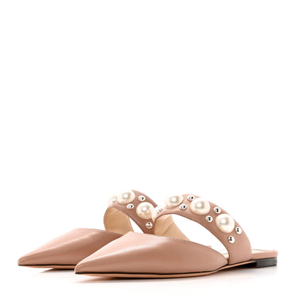Jimmy Choo Nappa Pearly Stud Embellished Basette Flat Mules 37.5 Pink 3 of 8
