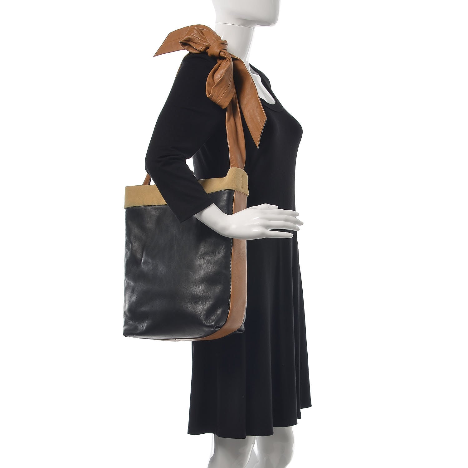 Celine Lambskin Calfskin Band Twisted Cabas Black 2 of 19