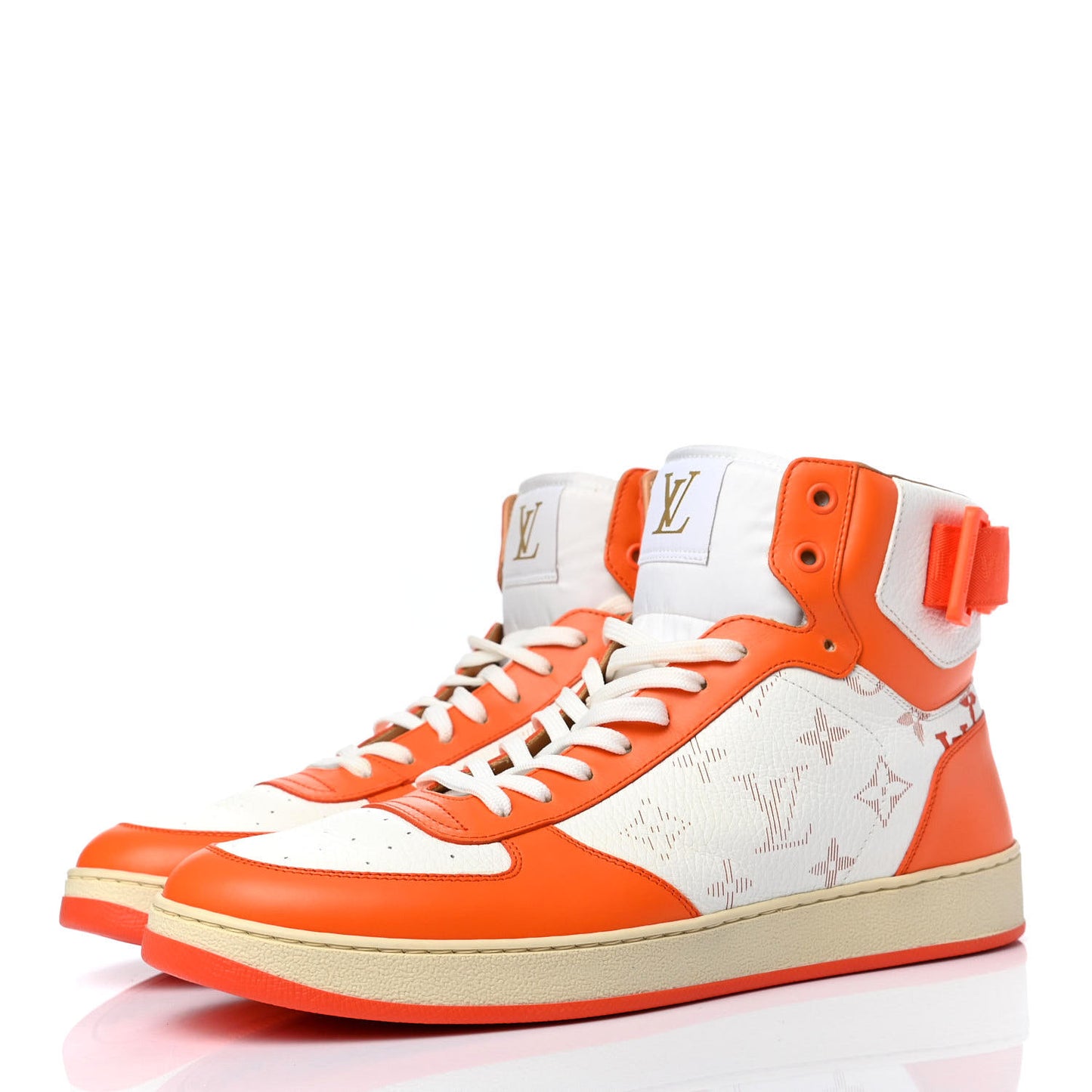Calfskin Monogram Mens Rivoli High Top Sneakers 7.5 Orange