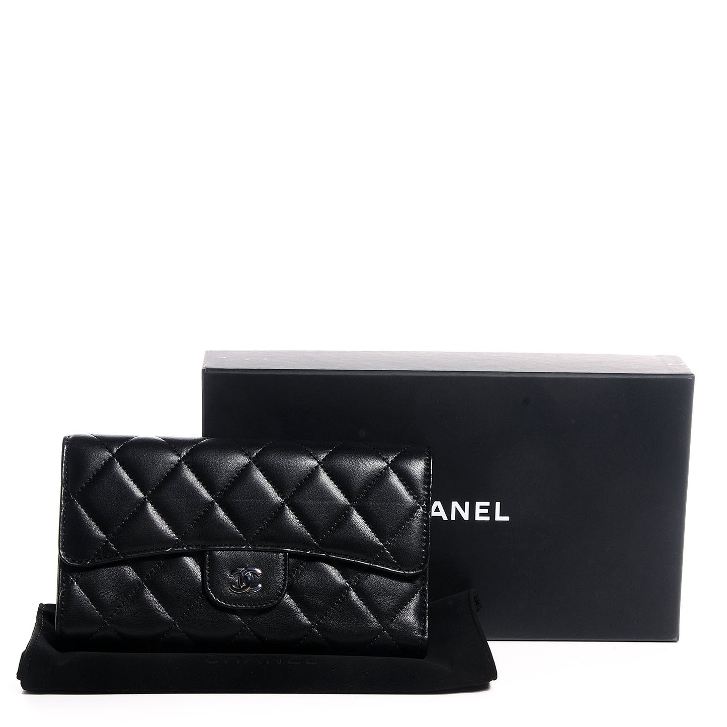 Lambskin Quilted Large Flap Wallet Black