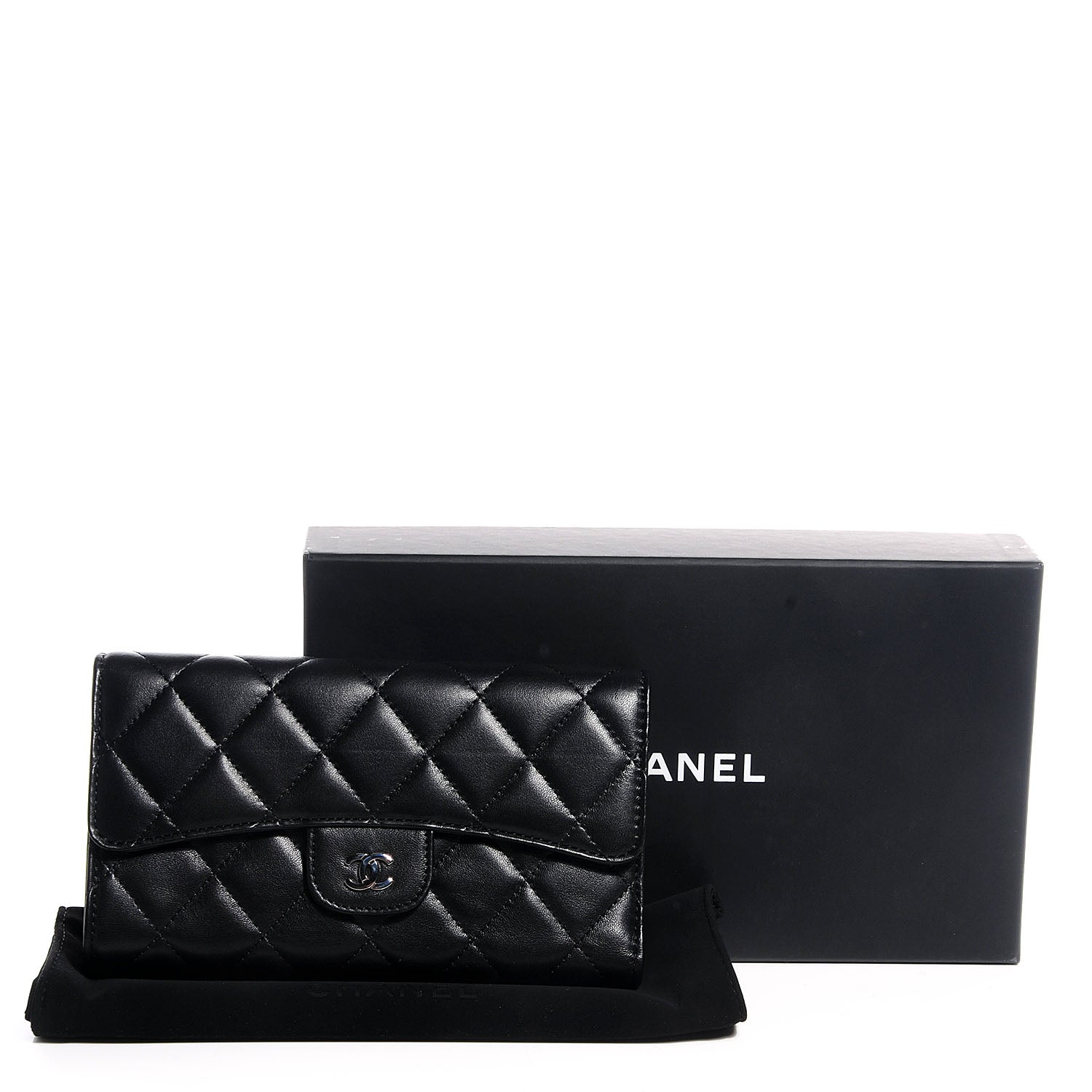 Chanel Lambskin Quilted Large Flap Wallet Black 5 of 9