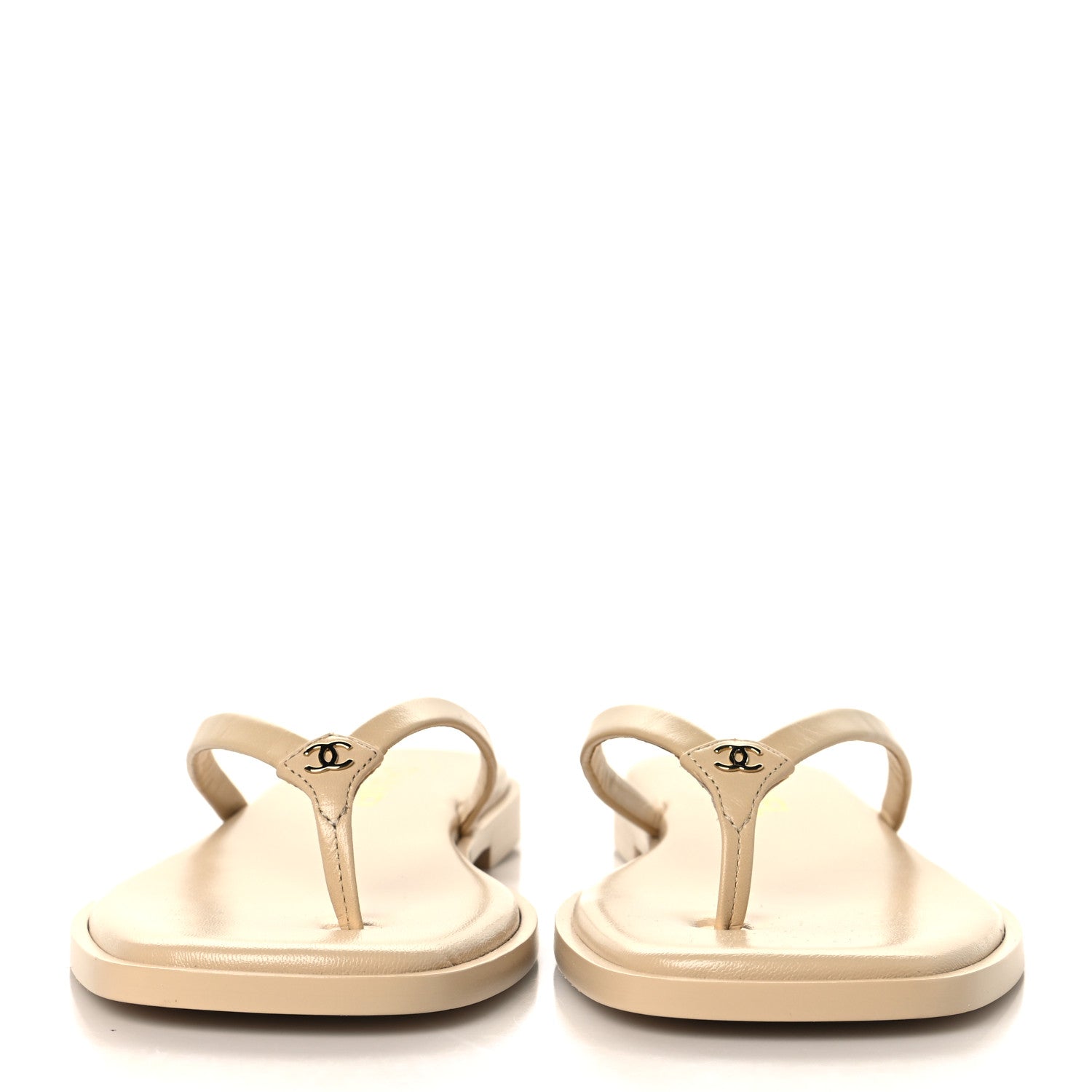Chanel Goatskin CC Times Square Thong Sandals 37.5 Beige 7 of 20