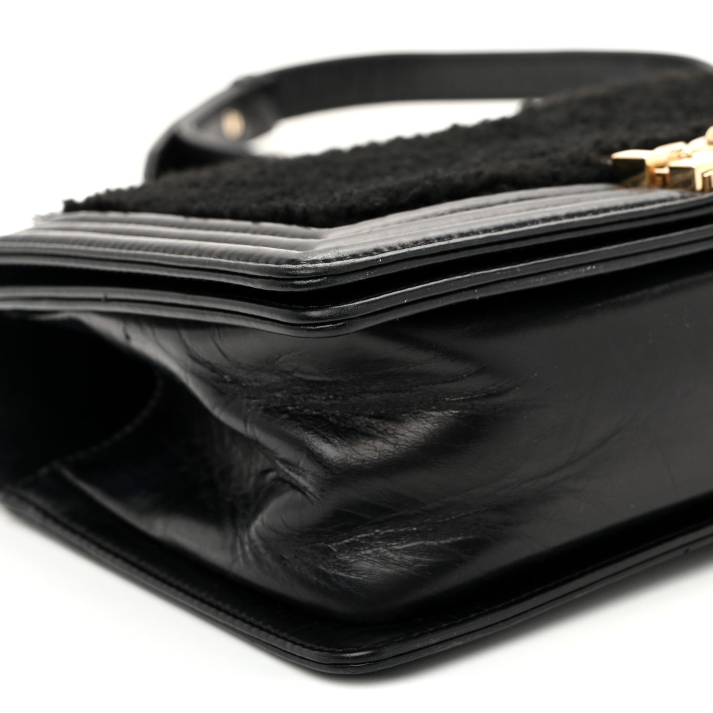 Shearling Sheepskin Medium Boy Flap Black