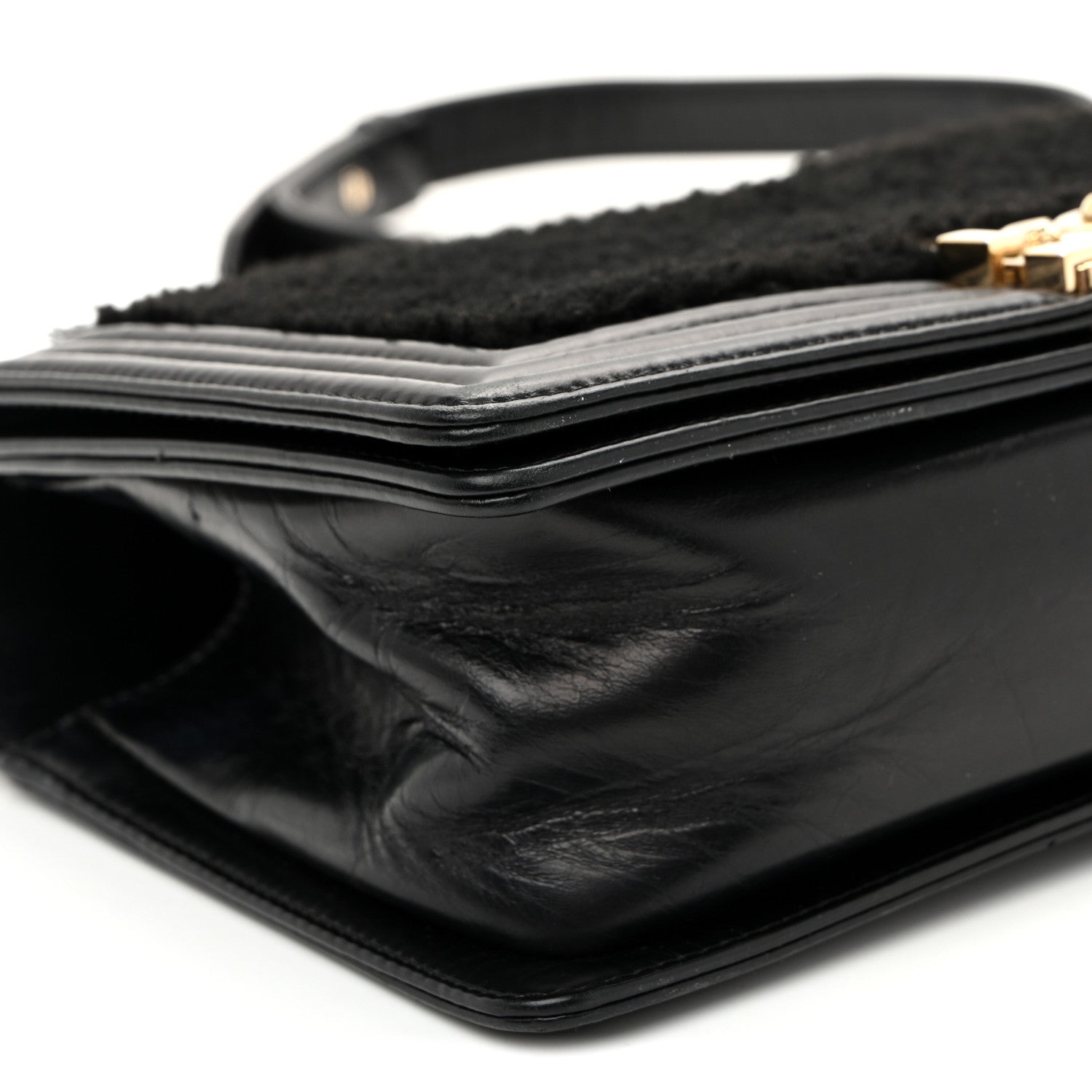 Chanel Shearling Sheepskin Medium Boy Flap Black 9 of 11
