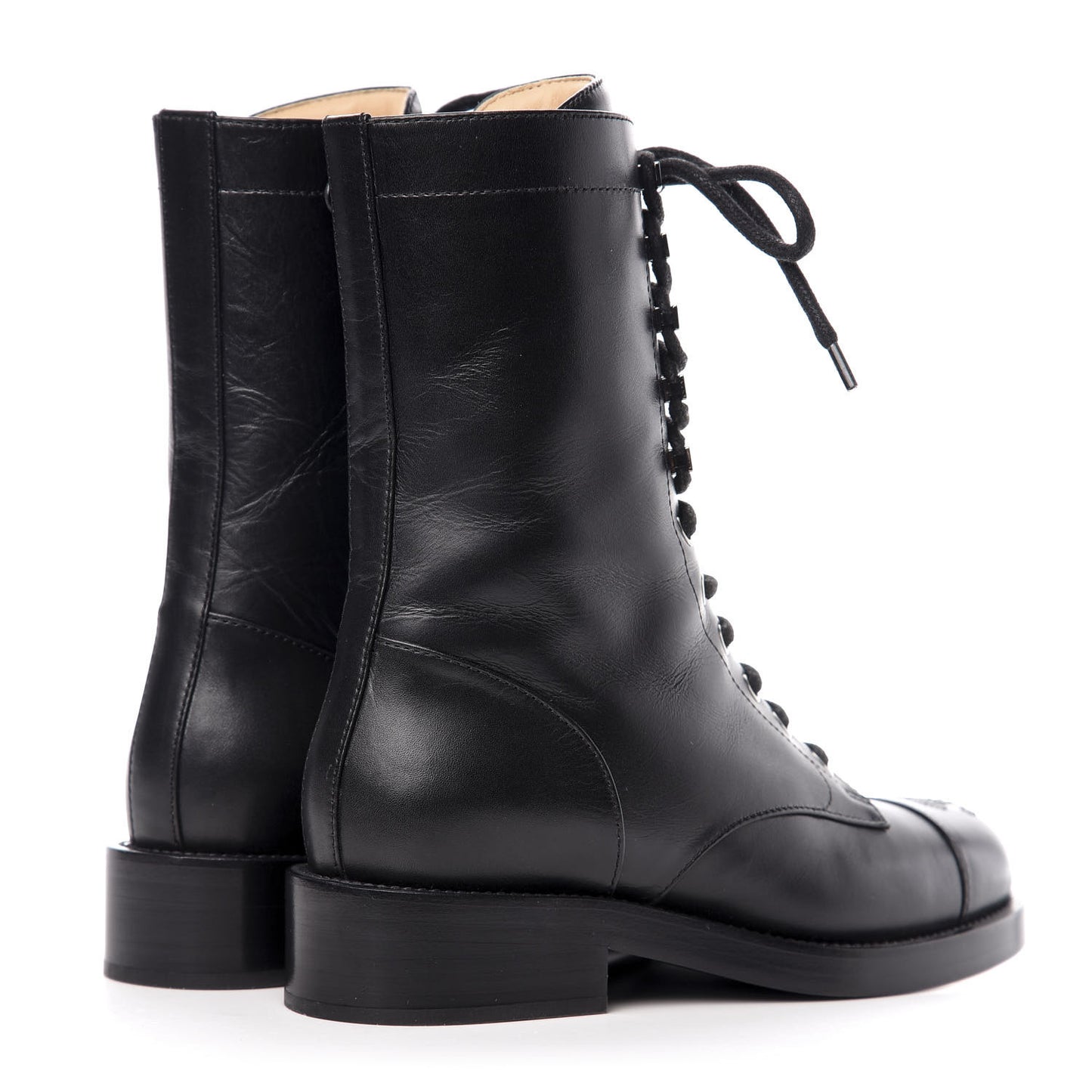 Lambskin Lace Up Combat Boots 36 Black