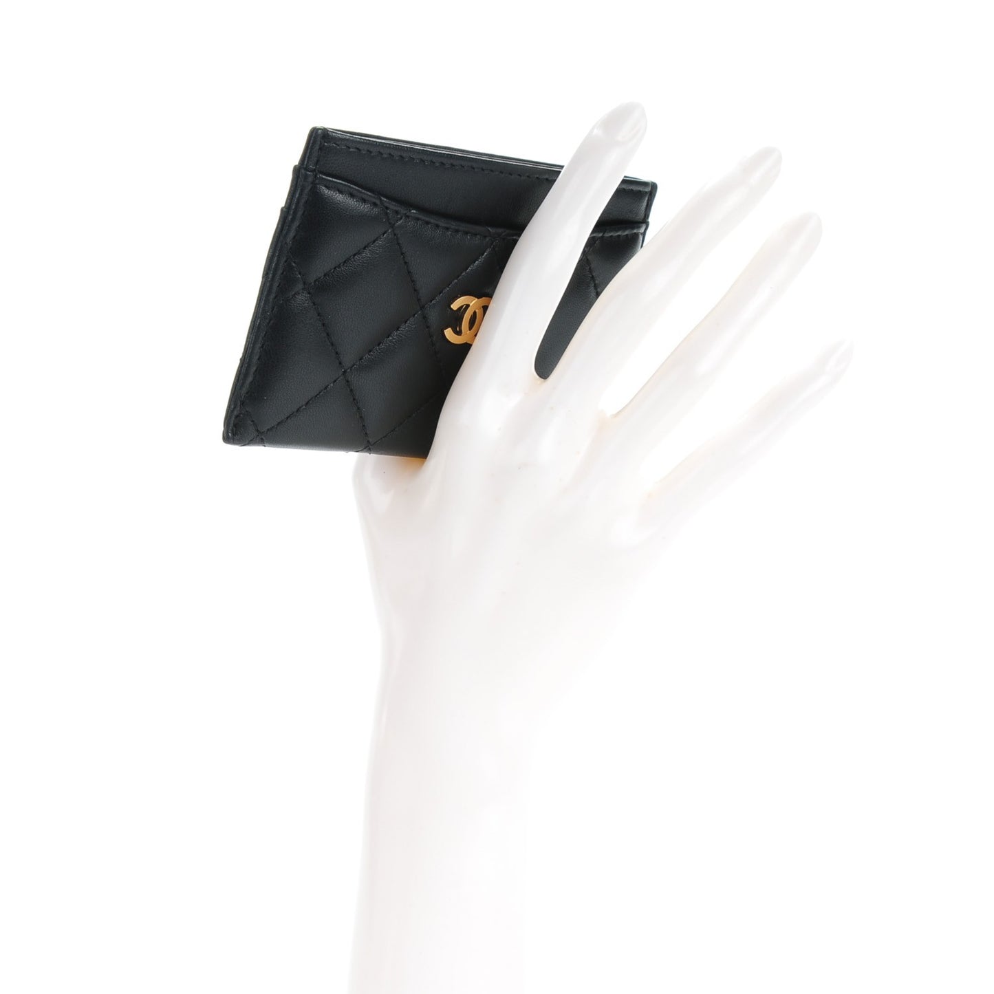 Lambskin Quilted Card Holder Black