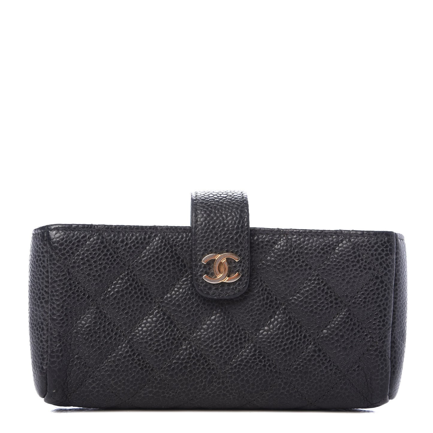 Caviar Quilted Mini Phone Holder Clutch Black