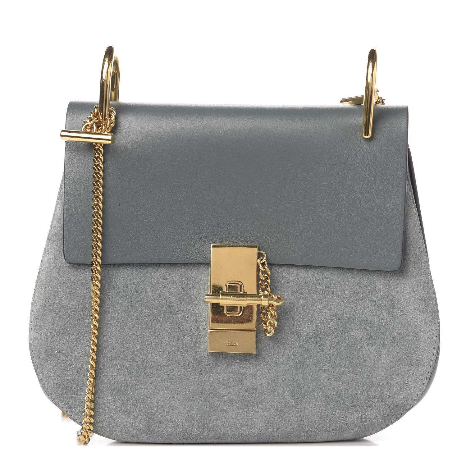 Chloe Suede Smooth Calfskin Drew Shoulder Bag Cloudy Blue 1 of 10