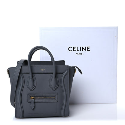 Celine Drummed Calfskin Nano Luggage Kohl 12 of 14