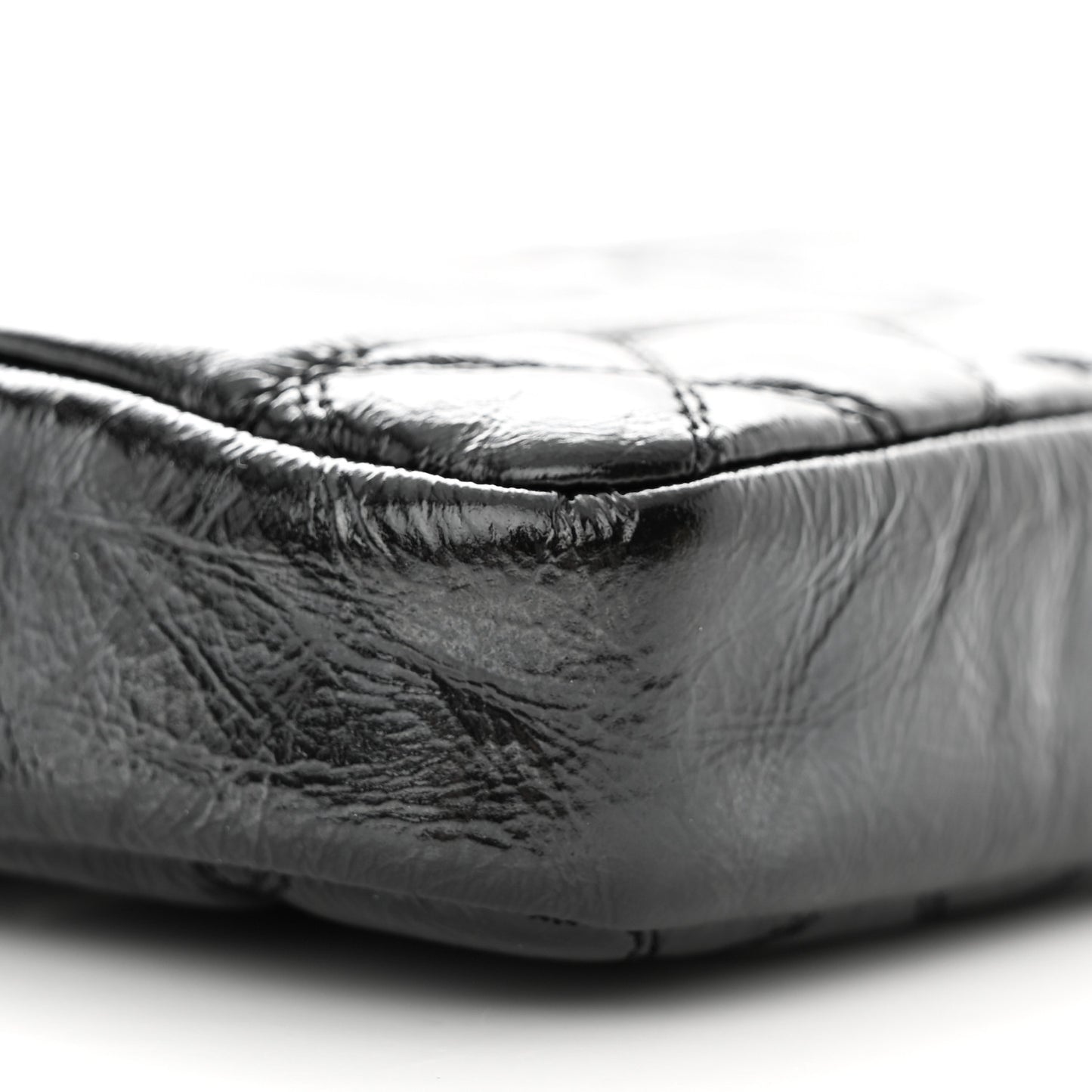 Glazed Aged Calfskin Quilted CC Small Clutch With Chain Black