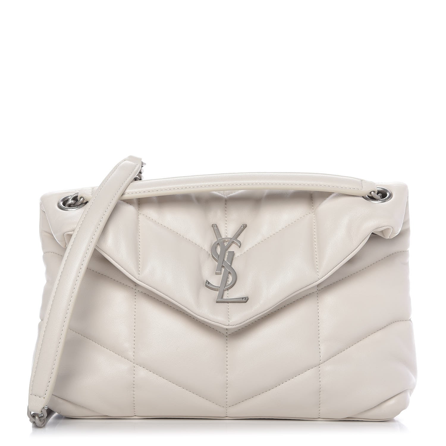 Saint Laurent Lambskin Quilted Small Loulou Puffer Monogram Chain Satchel Blanc Vintage 1 of 10