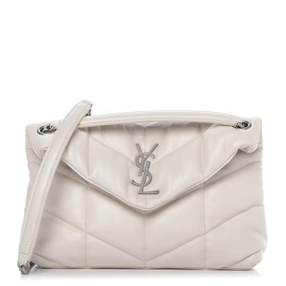 Saint Laurent Lambskin Quilted Small Loulou Puffer Monogram Chain Satchel Blanc Vintage 1 of 10