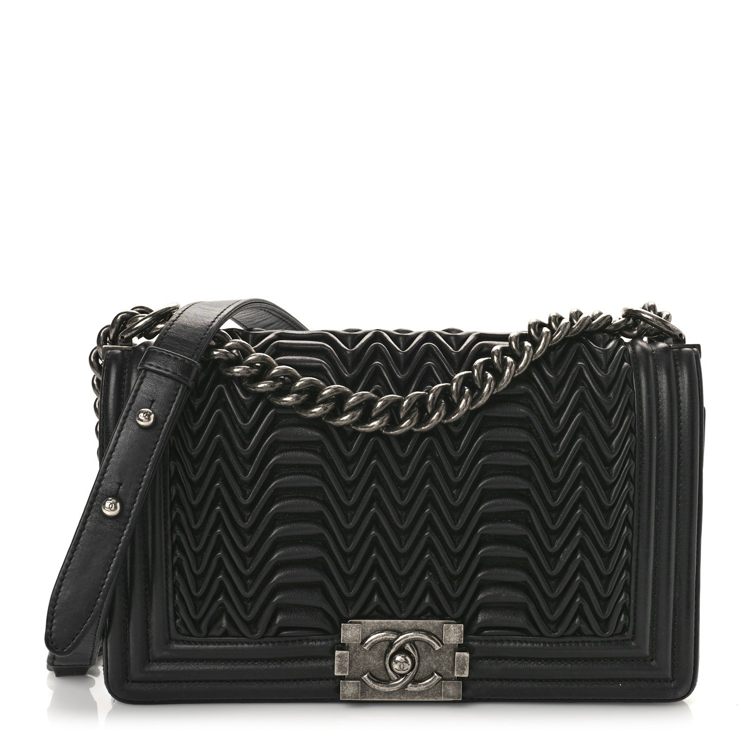 Calfskin Pleated Medium Boy Flap Black